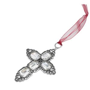 Silver Tone Crystal Cross Ornament