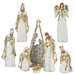 Golden Metallic Nativity Set of 8