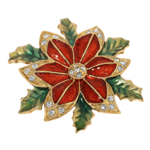 Poinsettia Enamel Crystal Brooch