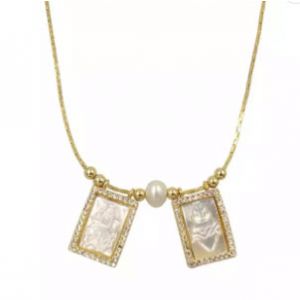 Mother of Pearl Crystal & Pearl Scapular Necklace