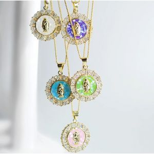 Our Lady of Guadalupe Enamel Crystal Necklaces