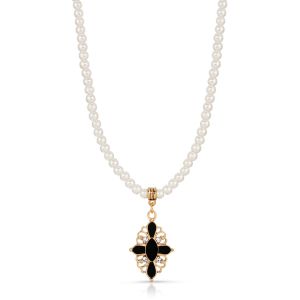 Black and Crystal Cross Pearl Necklace
