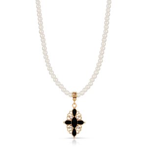 Black and Crystal Cross Pearl Necklace