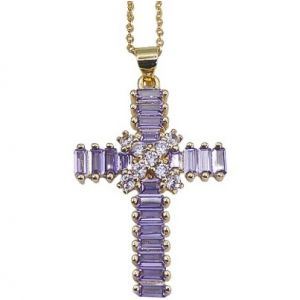 Violet Baguette Crystal Cross Necklace