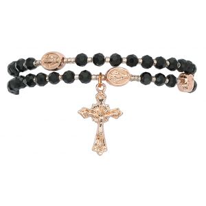 Black Crystal Wrap Rosary Bracelet