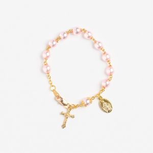 524 Rose Glass Pearl Rosary Bracelet