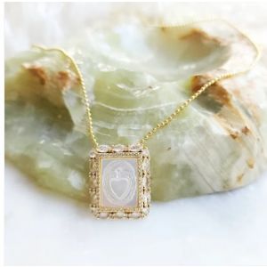 Sacred Heart Mother of Pearl Crystal Necklace
