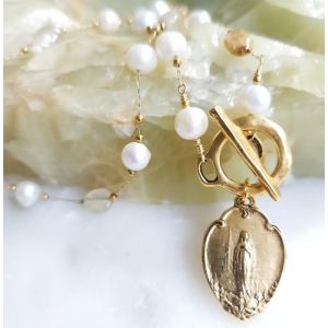 Freshwater Pearl with Virgin Mary Pendant Necklace