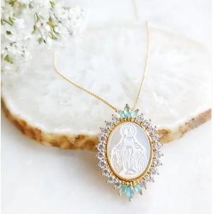 Our Lady of Grace Mother Pearl Crystal Necklace
