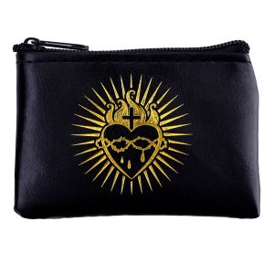 Sacred Heart Black Rosary Pouch