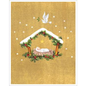 Golden Creche with Dove Christmas Cards