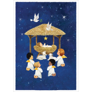 Creche with Angels Christmas Cards