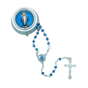 309 4mm Blue Miraculous Rosary w/Round Box