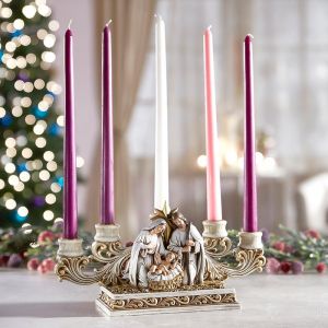 708 Antiqued Nativity Advent Candle Holder
