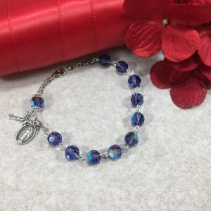 Tanzanite Czech Glass 8mm Rosary Bracelet