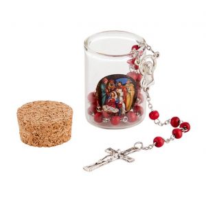 Rose Scented Rosary Tiny Jar w/ Holy Family Image