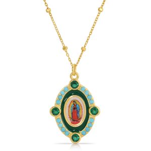 Our Lady of Guadalupe Enamel Crystal Necklace-GRN