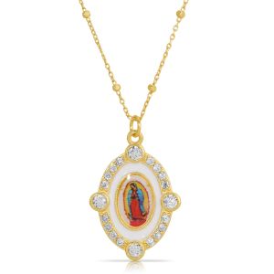 Our Lady of Guadalupe Enamel Crystal Necklace-WHT