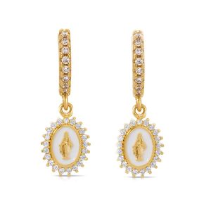 Our Lady of Lourdes Crystlal White Enamel Earrings