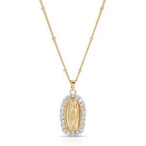 Virgen Mary Crystal and Goldplated Necklace