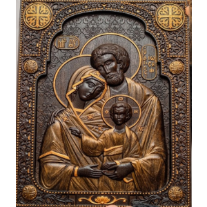 Holy Family Hand Carved Wood Plaque