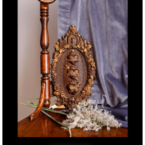 Sacred Hearts Hand Carved Wood Plaque