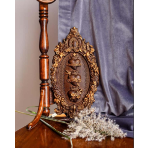 Sacred Hearts Hand Carved Wood Plaque