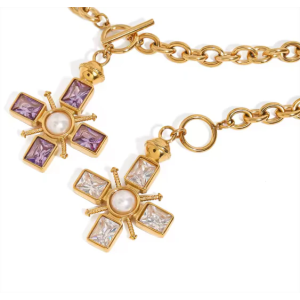 Square Crystal Cross Necklace