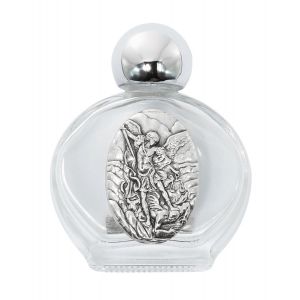 St Michael Round Glass Holy Water Bottle