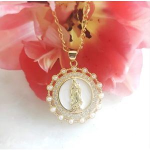 Our Lady of Guadalupe Crystal & Pearl Necklace