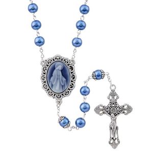 Madonna & Child Blue Pearl Cameo Rosary