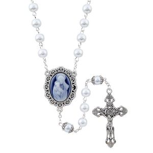 Madonna & Child White Pearl Cameo Rosary