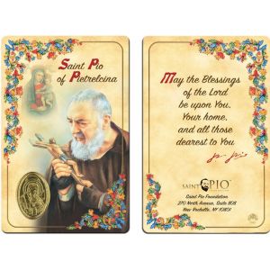 Padre Pio Prayer Card with Medal English