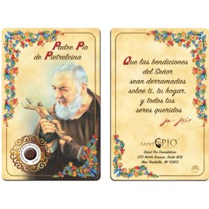 Padre Pio Relic Prayer Card Spanish