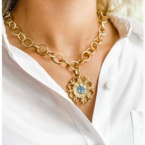 Blue Enamel Blessed Mother Necklace