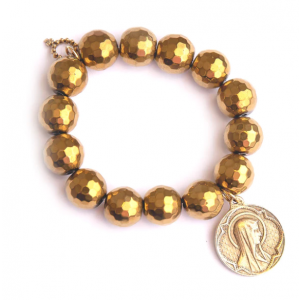 Golden Hematite Virgin Mary Bracelet