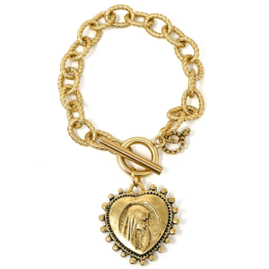 Heart Virgin Mary Chain Link Bracelet