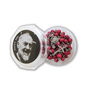 Padre Pio Rose Scented Wood Rosary Rnd Box
