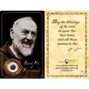 Padre Pio Relic Prayer Card English