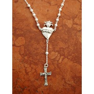 Sterling Heart Rosary Necklace