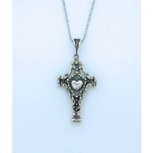 Sterling Ancient Cross with Heart Necklace