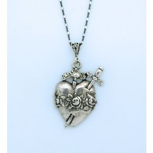 Sterling Silver Immaculate Heart & Sword Necklace