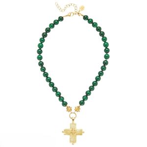 Malachite Jerusalem Cross Neck