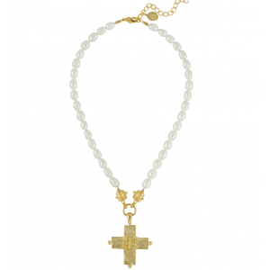 Pearl Jerusalem Cross Necklace