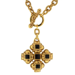 Black Onyx Cross Toggle Closure Necklace