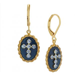 Blue Enamel Crystal Cross Earrings