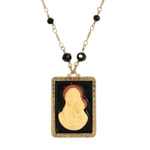 Cameo Madonna and Child Square Crystal Necklace