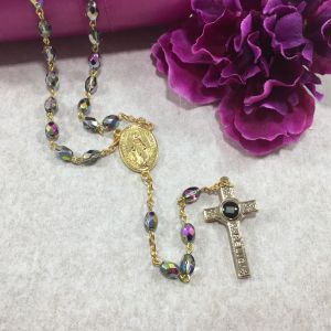 603 Iridescent Vitral Glass Relic Rosary