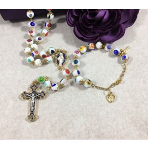 MS25 White Murano Glass Rosary